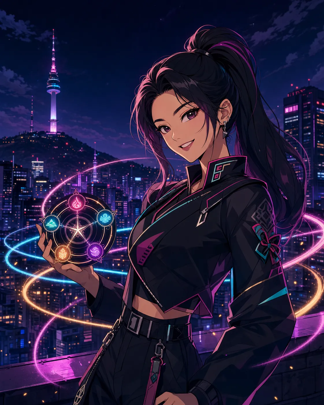Luna, an original Korean urban-fantasy destiny guide above the Seoul skyline